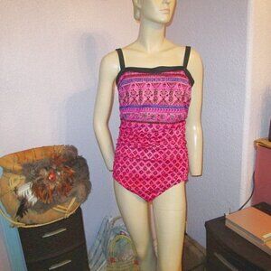 Maxine Of Hollywood One Piece Swimsuit Size 16 Convertible Sarong Tummy Control